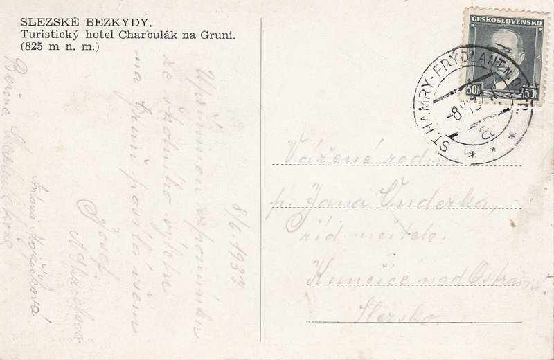 SLEZKE BESKYDY.Turistický hotel"Charbulák"na Gruni.(825 mn.m.)