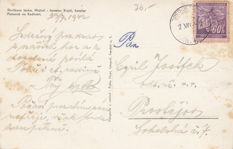 Skalíkova louka, Majitel : Jaroslav Krejčí, hotelier - Pustevně na Radhošti.