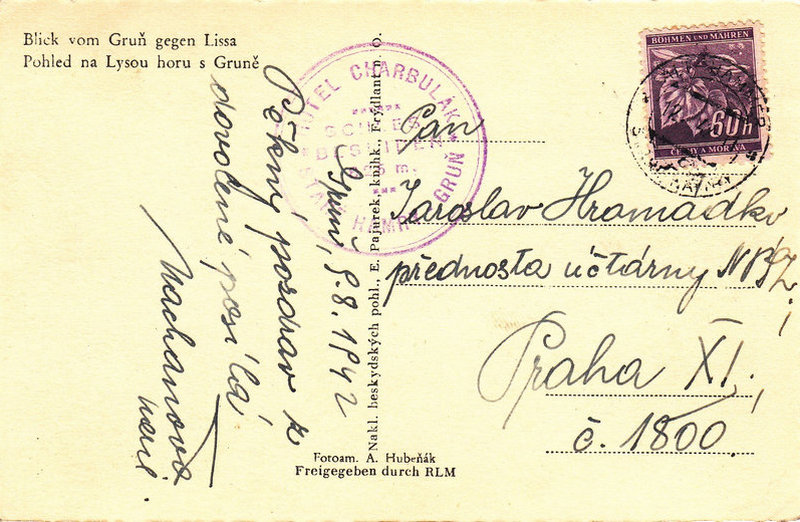 Blick vom Gruň gegen Lissa. - Pohled na Lysou horu s Gruně.