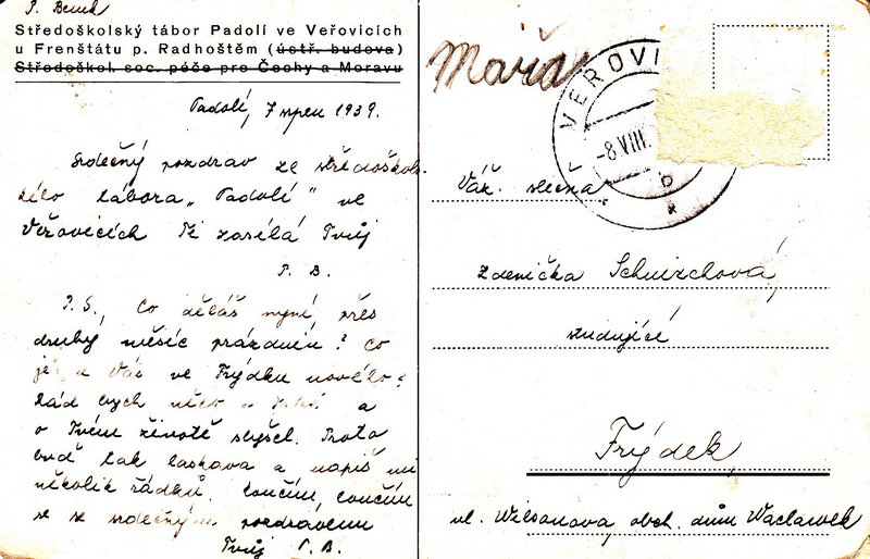 Středoškolský tábor Padolí ve Veřovicích u Frenštátu p. Radhoštěm