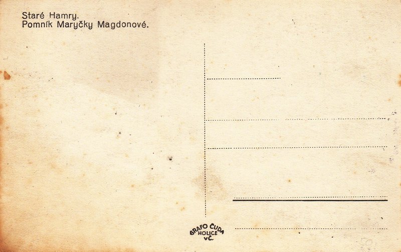 Staré Hamry. Pomník Maryčky Magdonové.