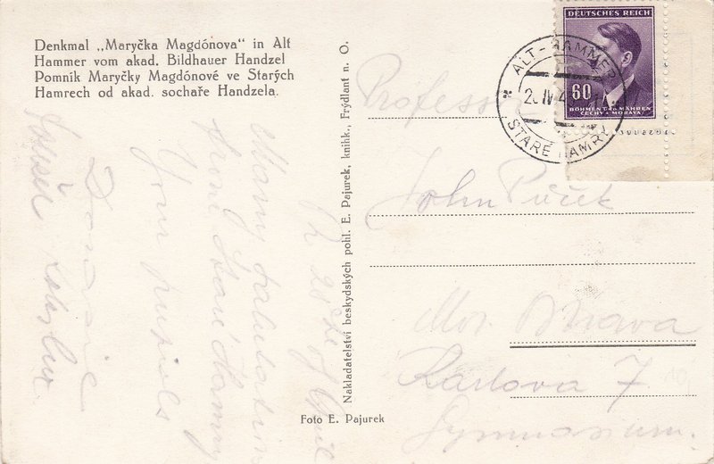 Pomník Maryčky Magdonové ve Starých Hamrech od akad. sochaře Handzela