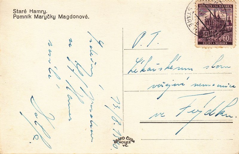 Staré Hamry. - Pomník Maryčky Magdonové.