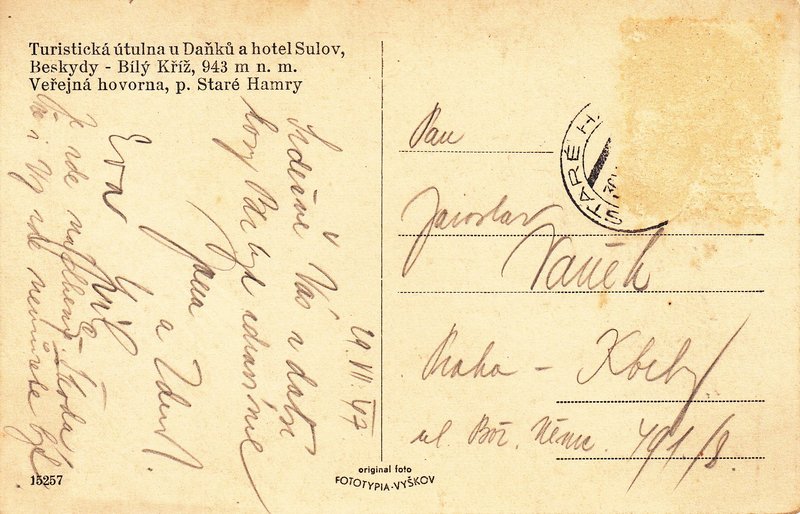 Turistická útulna u Daňků a hotel Sulov, Beskydy - Bílý Kříž, 943 m n. m. - Veřejná hovorna, p. Staré Hamry