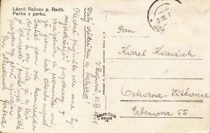 Lázně Rožnov p. Radh. - Partie z parku.