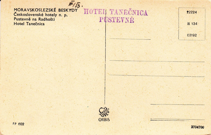 MORAVSKOSLEZSKÉ BESKYDY - Československé hotely n. p. - Pustěvně na Radhošti - Hotel Tanečnica 