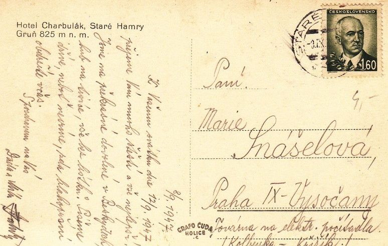 Hotel Charbulák, Staré Hamry. - Gruň 825 m n. m.