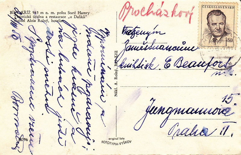 BÍLÝ KŘÍŽ 943 m n. m.  pošta Staré Hamry
