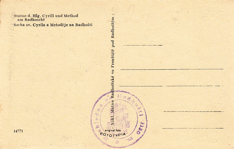 Statue d. Hlg. Cyrill und Method am Radhoscht - Socha sv. Cyrila a Metoděje na Radhošti